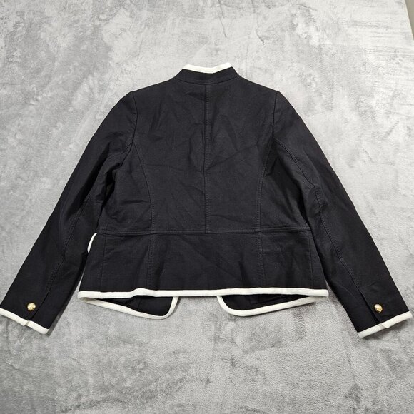 Talbots Blazer Womens 14 Black Military Stretch White Trim Preppy Jacket - Picture 10 of 12